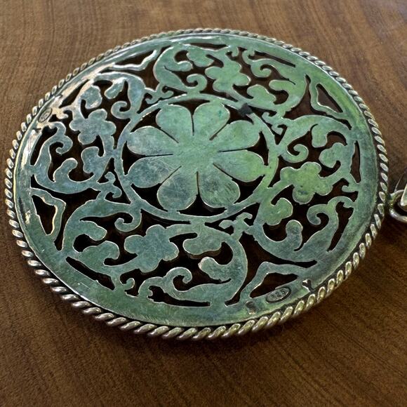 Vintage Sterling Silver Lotus Mandala Pendant Turquoise Boho Statement Festival - Picture 7 of 11